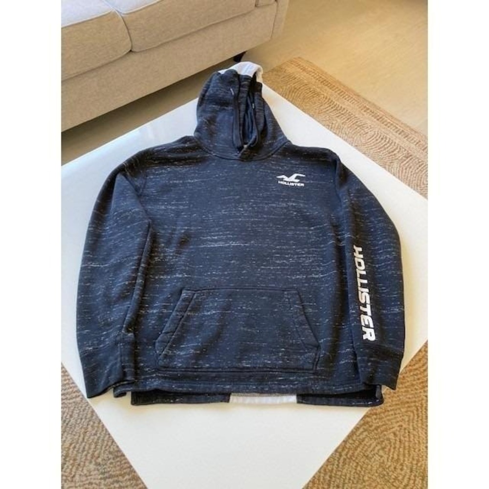 Hollister Hoodie With Large Spell Out  Brand Down The Back Color Black  White - Picture 2 of 6